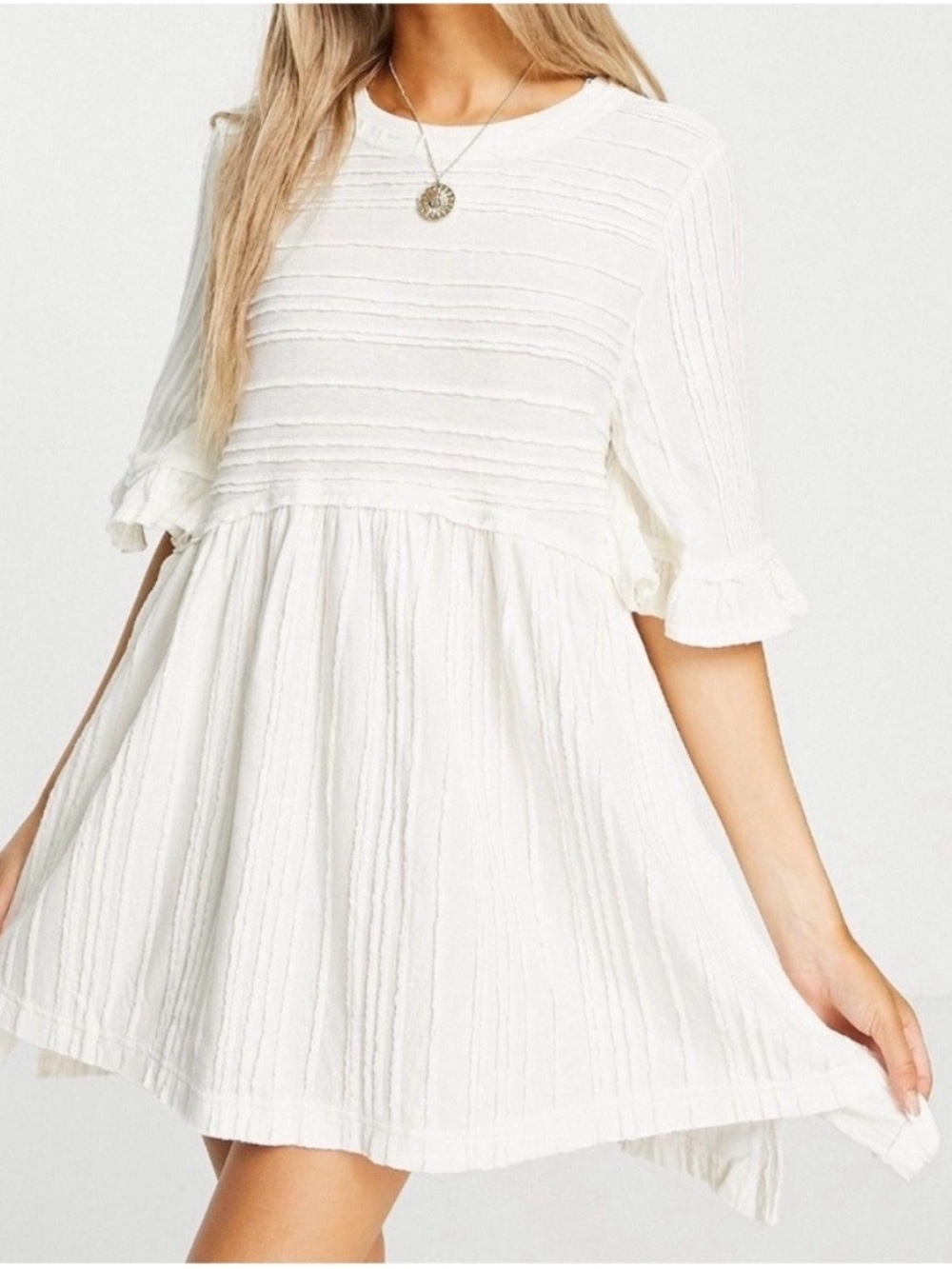 Free People Take A Spin Tunic Babydoll Mini Dress Short Sleeves Cotton Blend M
